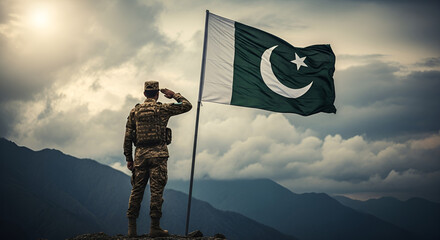 Pakistan army soldier saluting pakistan flag patriotic military defense national pride pakistan independence day