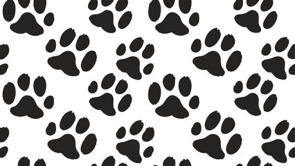 Fototapeta premium Seamless Paw Print Pattern Design Black and White Animal Footprints Repeatable Backdrop for Textile Printing or Digital Wallpaper Projects