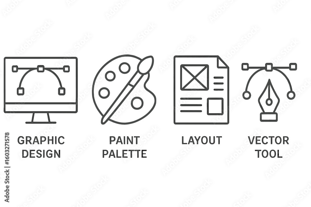 Fototapete graphic design line icon set. vector symbols for digital art and creative process. includes pen tool