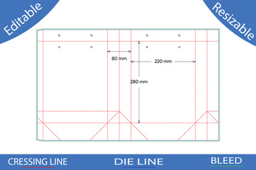 Paper bag template layout with measurements dieline