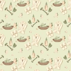 Seamless spa pattern on a green background