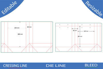 Paper bag template with measurements and guidelines