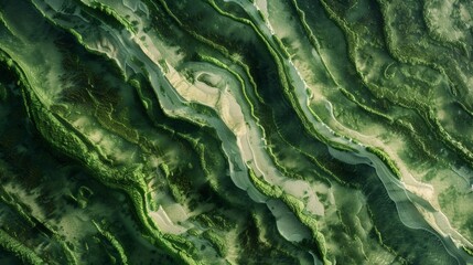 Green alien landscape forming sinuous lines and patterns
