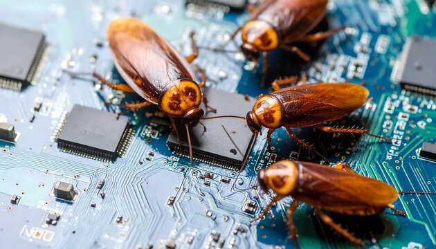 Cockroaches on a circuit board