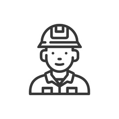 Smiling Male Worker Icon with Hard Hat, Minimalist Line Art Design
