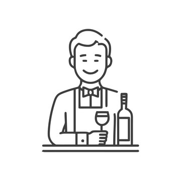 smiling waiter holding wine glass and bottle clip art preview