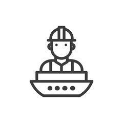 Minimalist Line Icon of a Ship Captain or Maritime Worker in a Hard Hat