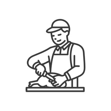 butcher cutting meat, line art clip art preview