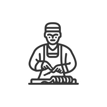 butcher cutting meat, line art clip art preview