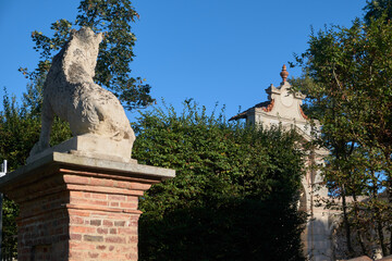 Historic baroque villa with gardens in northern Italy on a sunny day