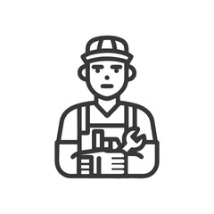 Obraz premium Confident Repairman with Crossed Arms and Wrench, Minimalist Line Art Icon