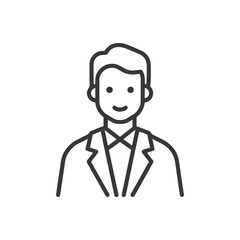 Obraz premium Minimalist Line Art Icon of Smiling Man in Suit, Professional Avatar for Business and Profile Use