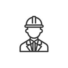 Professional Engineer Icon: Minimalist Line Art of Man in Hard Hat and Suit, Construction Worker Symbol