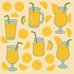 Lemonade pattern seamless vector for summer drink, kitchen and party design