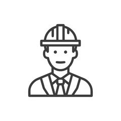 Minimalist Engineer or Architect Line Icon with Hard Hat and Tie