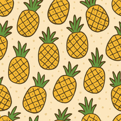 Pineapple doodle pattern seamless vector for tropical summer and fabric design