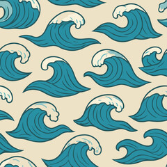 Ocean wave pattern seamless vector for sea, surf, and summer backgrounds