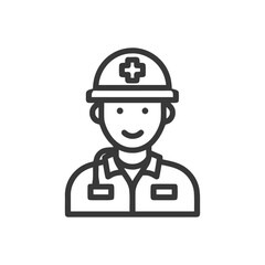 First Responder Line Icon: Smiling Medic with Safety Helmet and Stethoscope