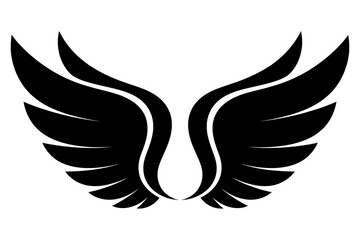 Stylized depiction of two black wings symmetrically arranged against a white background in vector art