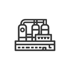 Clean Line Art Icon of an Industrial Plant with Silos and Piping