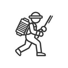 Dynamic Line Art Icon of a Worker with a Backpack Sprayer