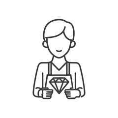 Obraz premium Professional Jeweler Holding a Large Diamond, Minimalist Line Art Icon