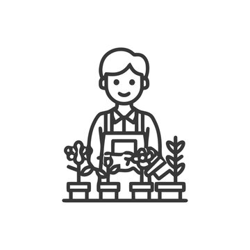 gardener tending plants line art clip art preview