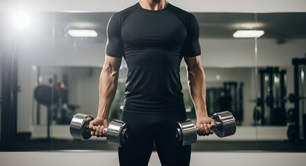 Man lifting dumbbells workout exercise fitness gym training strength bodybuilding muscle gain arms biceps