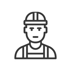 Fototapeta premium Minimalist Line Icon of Construction Worker with Hard Hat, Professional Builder Avatar