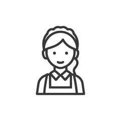 Minimalist Line Art Icon of a Smiling Female Maid or Waitress in Uniform, Clean Service Avatar