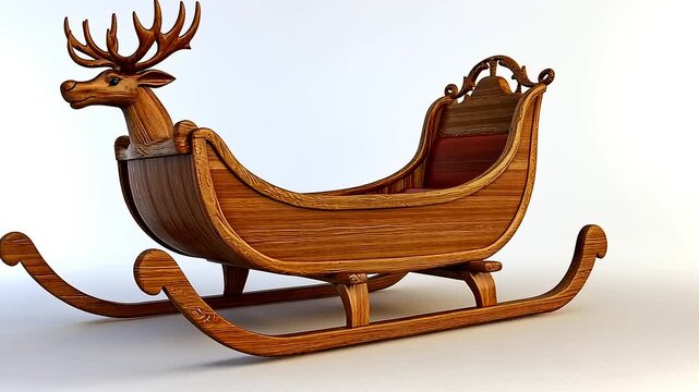 Detailed 3D Render of a Festive Reindeer-Pulled Wooden Sleigh Ready for Winter
