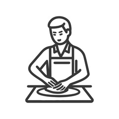 Minimalist Line Art Icon: Person Crafting Pottery on Wheel, Emphasizing Artistic Skill and Handmade Creation