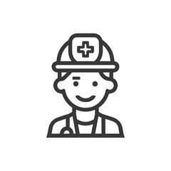 Smiling Medical Professional Line Icon with Stethoscope and Cross Helmet
