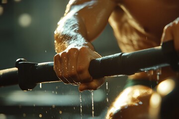 Rower pulling handle on indoor rowing machine