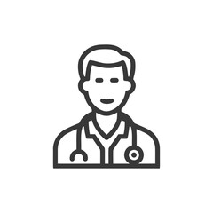 Clean Line Art Male Doctor Icon with Stethoscope, Friendly Healthcare Professional Avatar Symbol