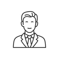 Clean Line Art Icon of Smiling Professional Man in Suit, Minimalist Vector Avatar