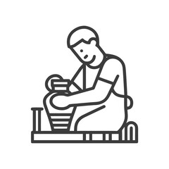 Line Art Icon: Artisan Potter Shaping Clay on Wheel, Creative Craft Hobby Symbol