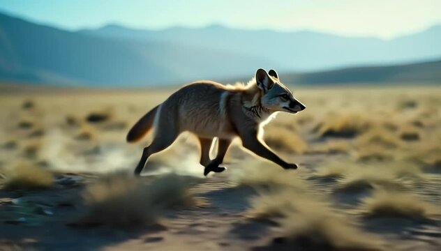 Quoll running across the open field