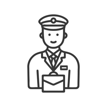 recommend clip art: Smiling Professional Man in Uniform with Cap and Briefcase Line Icon
