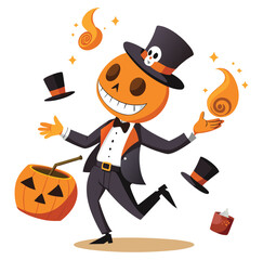 Pumpkin Wearing Witch Hat – Halloween Cartoon Vector


