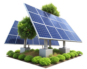 solar panels and green grass isolated on white background. PNG Transparent file type with high definition quality And vibrant color grading Available.