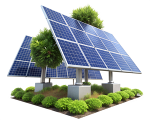 solar panels and green grass isolated on white background. PNG Transparent file type with high definition quality And vibrant color grading Available.