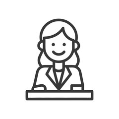 Obraz premium Smiling Line Art Woman Icon at Desk - Professional Customer Service Avatar