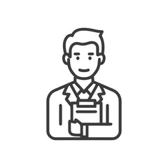 Modern Vector Line Icon of a Smiling Professional Holding a Document