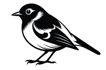 Black and White Graphic Illustration of a Small Perched Bird Silhouette Image