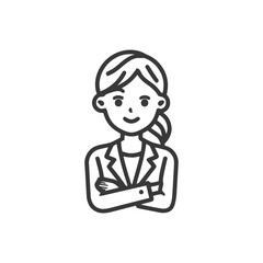 Clean Line Art Avatar of a Smiling Professional Businesswoman with Ponytail and Confident Crossed Arms Pose