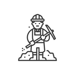 Fototapeta premium Clean Line Art Icon of a Miner with Pickaxe and Hard Hat, Depicting Digging and Industrial Work