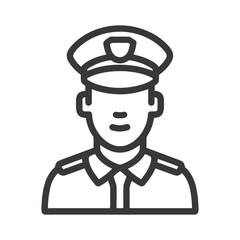 Obraz premium Clean Line Art Icon of a Male Police Officer or Security Guard in Uniform, User Avatar