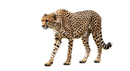 Cheetah in alert standing position with detailed spotted fur perfect for animal branding wildlife study fast predator concept or nature education visuals
