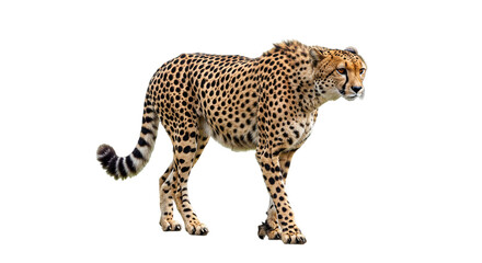 Obraz premium Cheetah in alert standing position with detailed spotted fur perfect for animal branding wildlife study fast predator concept or nature education visuals